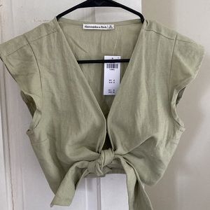 Abercrombie XS linen tie front crop top